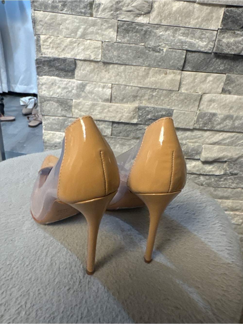 SCHUTZ Nude Patent Pointed-Toe Pumps with Clear Panels - Picture 4 of 5